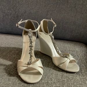 David’s Bridal wedge with rhinestone ankle strap. Only worn once. Size 7.5 M